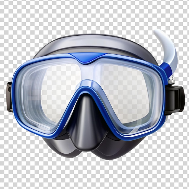 A blue and white diving mask on transparent background