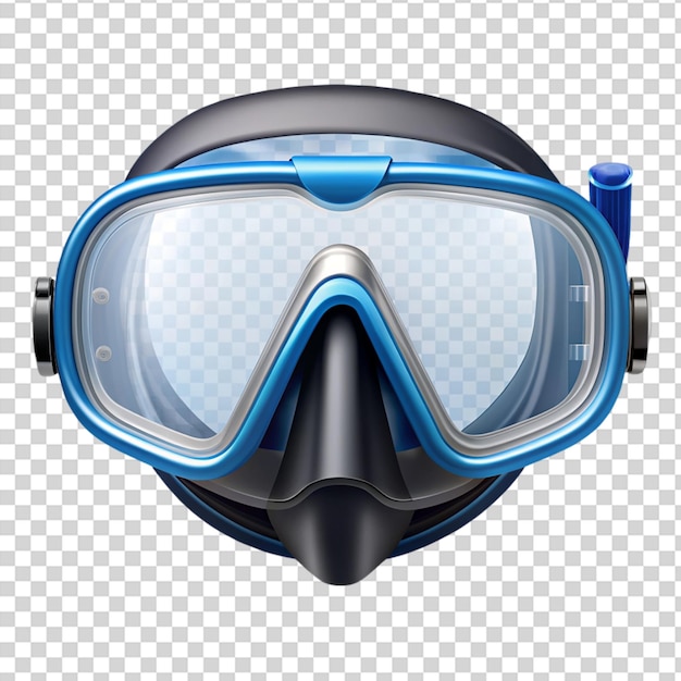 A blue and white diving mask on transparent background