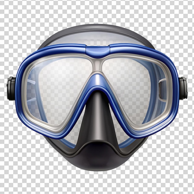 A blue and white diving mask on transparent background