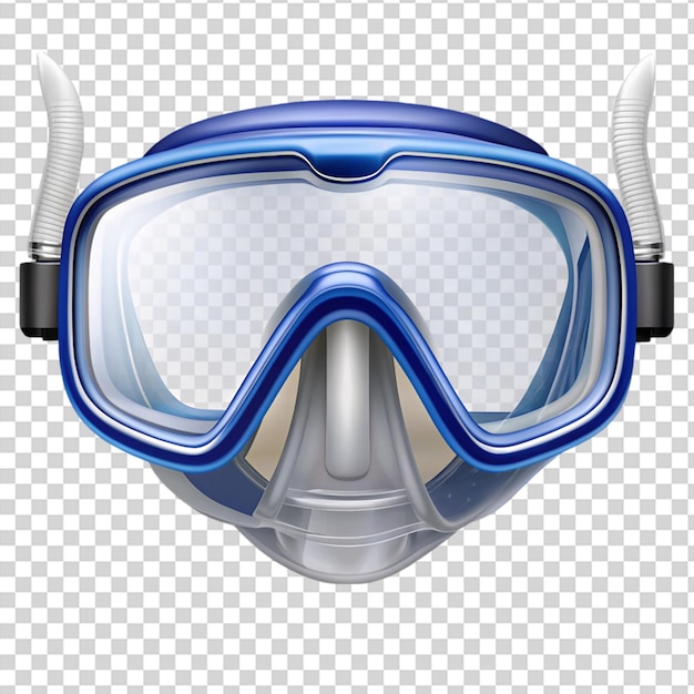 A blue and white diving mask on transparent background