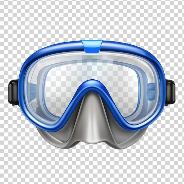 A blue and white diving mask on transparent background