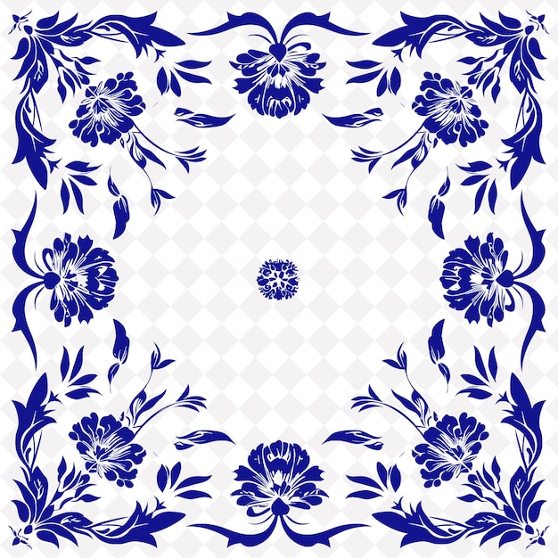 a blue and white floral design in a frame