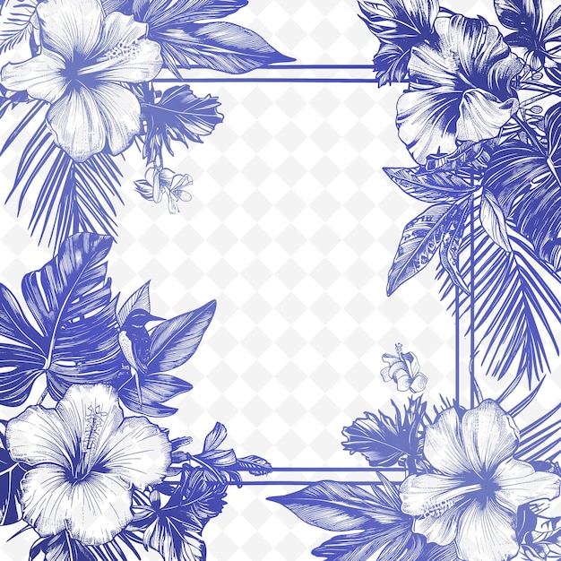 PSD a blue and white floral design with the word hibiscus on it