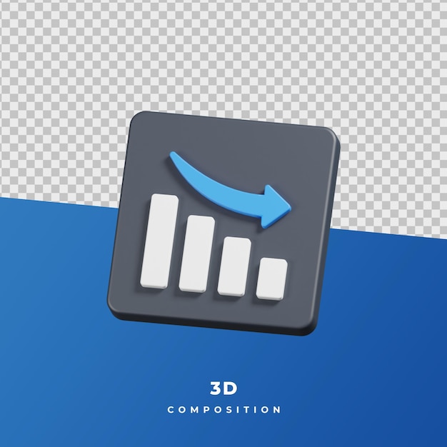 Blue and white graph bar icon 3d rendering