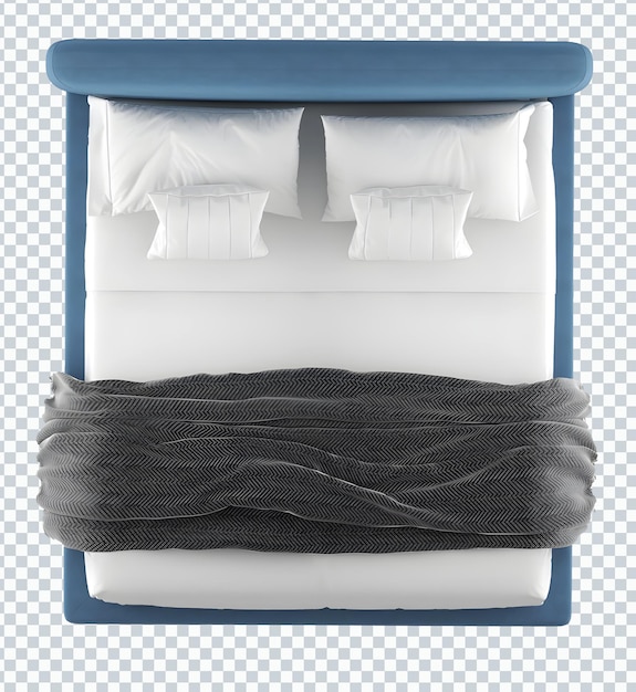 Blue white gray bedding set, bed, top view