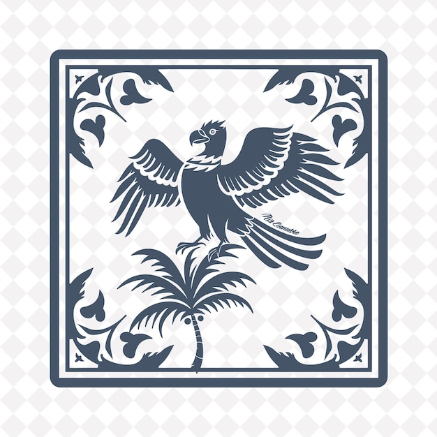 PSD a blue and white image of a eagle with a palm tree on it