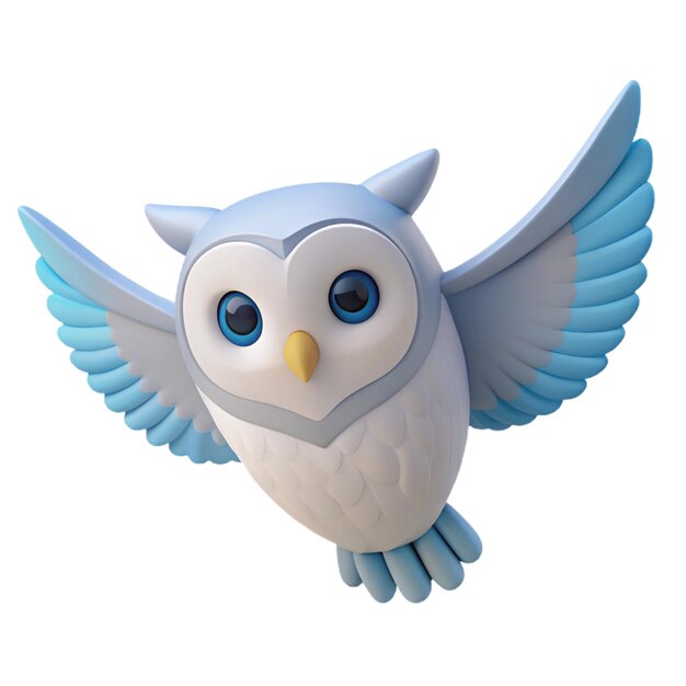 PSD a blue and white owl with blue eyes and a yellow beak