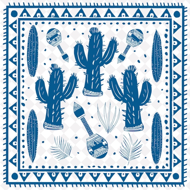 PSD a blue and white pattern with cactus and cactus