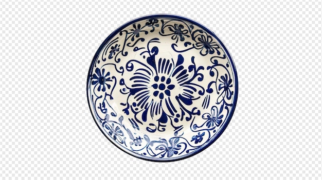 PSD a blue and white plate with a flower design on it