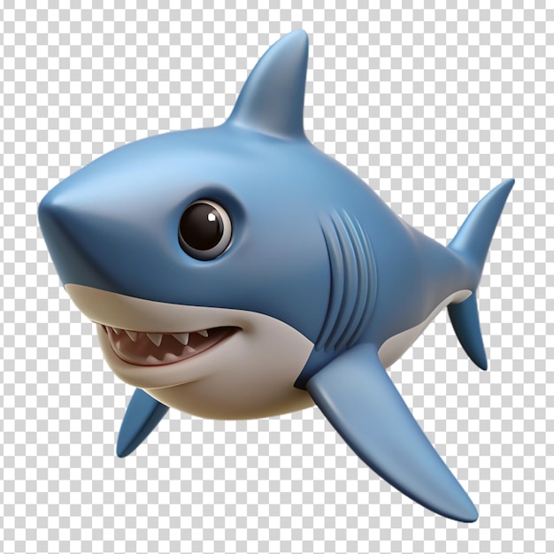 A blue and white shark with sharp teeth on transparent background