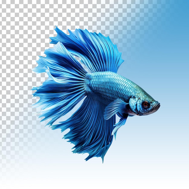 A blue and white siamese fighting fish with a blue tail transparent background