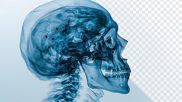 PSD a blue and white skull of a human head