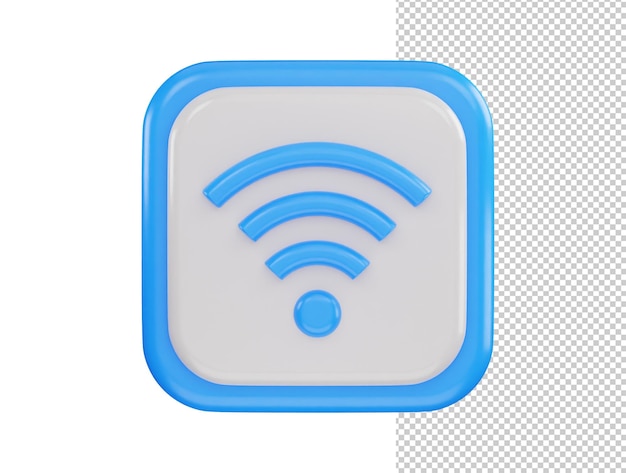 A blue and white square with wifi icon 3d rendering vector illustration