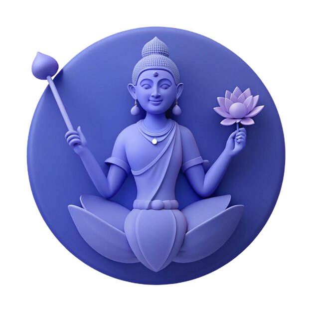 a blue and white statue of author with a lotus flower in the middle