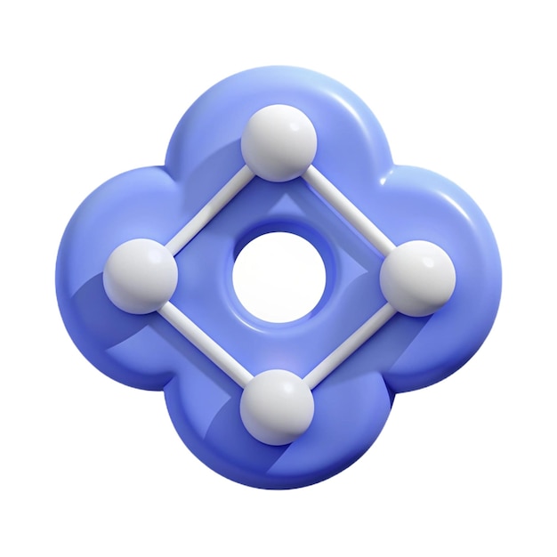 a blue and white symbol with three blue circles on it