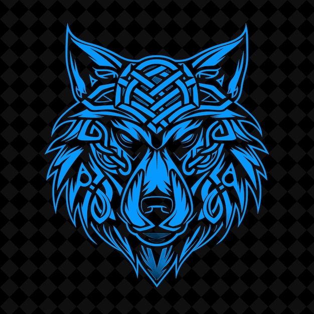 PSD a blue wolf head with a pattern of geometric shapes on it