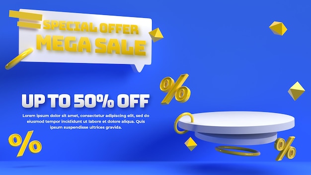 blue yellow 3d editable podium for discount sale product advertising and brand identity