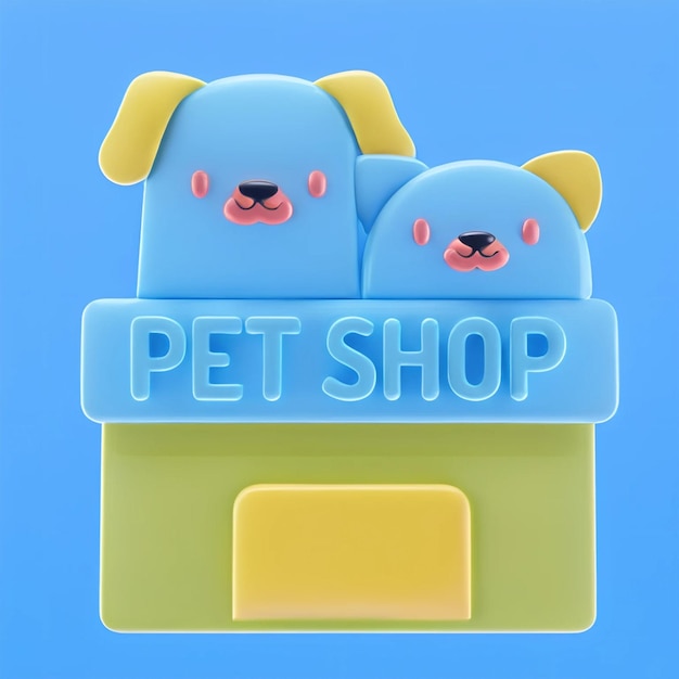 PSD a blue and yellow box that says pet shop