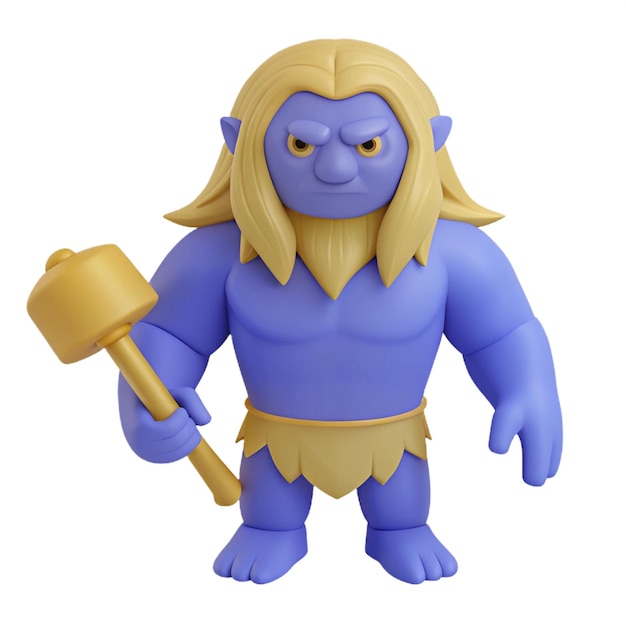 a blue and yellow cartoon character with a sword in his hand