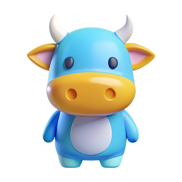 PSD a blue and yellow cow with a blue nose and a white belly