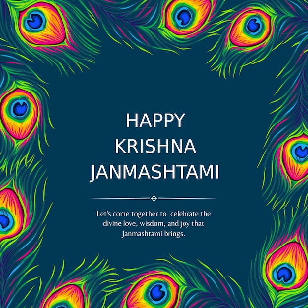 Blue and Yellow Decorative Happy Krishna Janmashtami Wishing Instagram Post