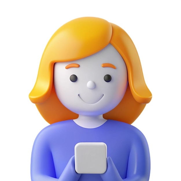 PSD a blue and yellow figurine of a woman holding a phone