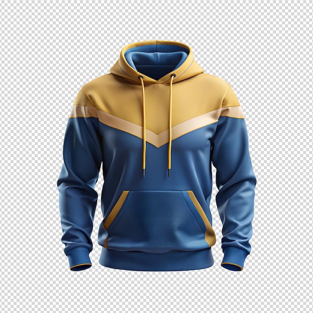 PSD a blue and yellow hoodie with a hood that says blue