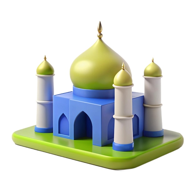 PSD a blue and yellow mosque with a green dome on top