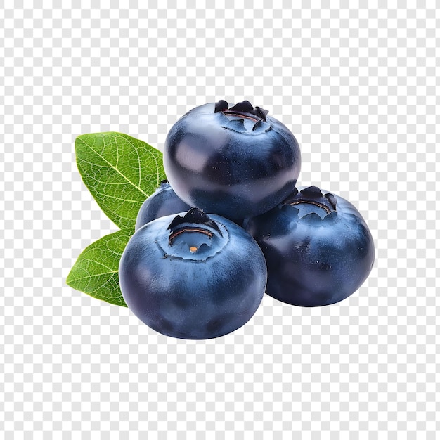 PSD blueberries with leaves isolated on transparent background