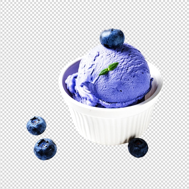 Blueberry ice cream with blueberries on a transparent background