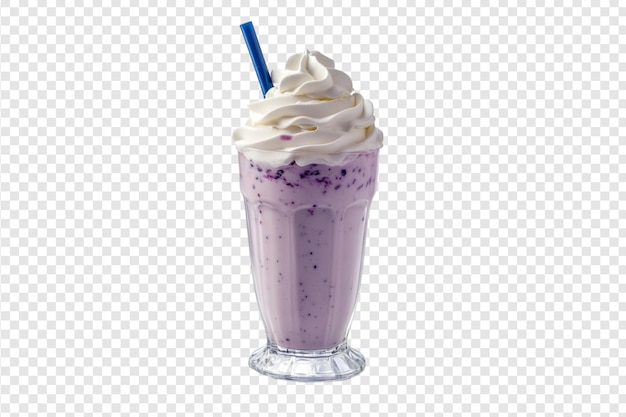 Blueberry milkshake with whipped cream isolated on a transparent background