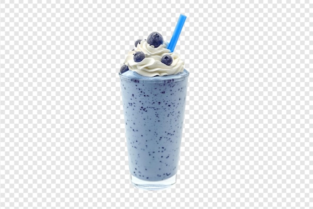 Blueberry milkshake with whipped cream isolated on a transparent background