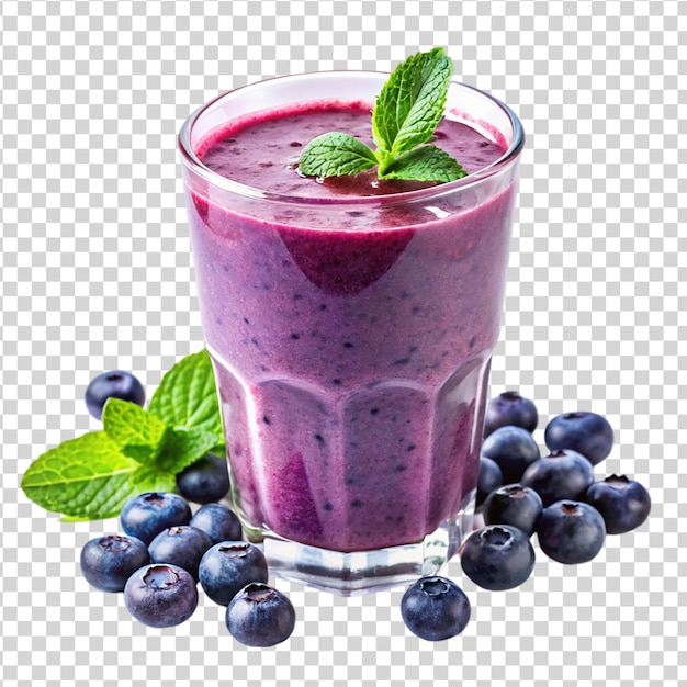 Blueberry smoothie in a glass Isolated on white background