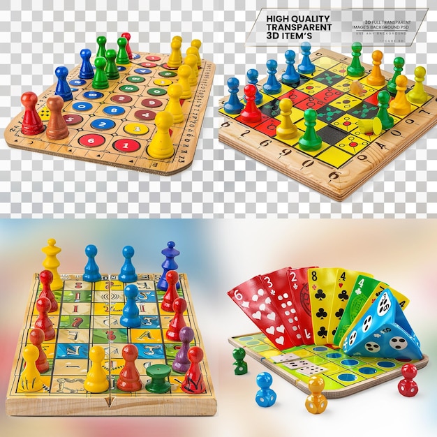 PSD board game a classic board game with colorful game pieces on transparent background