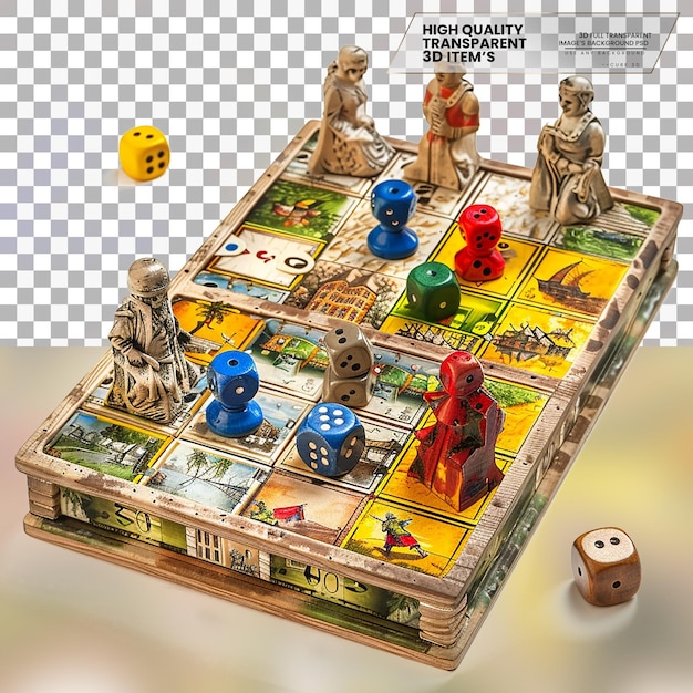 PSD board game a classic board game with colorful game pieces on transparent background