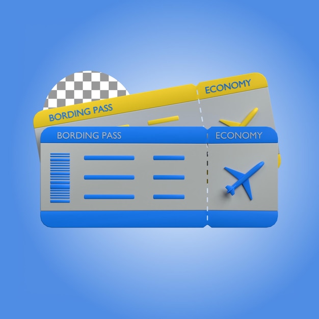 boarding pass in 3d illustration of travel and vacation theme