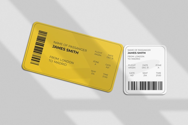 PSD boarding pass or ticket mockup with shadow overlay