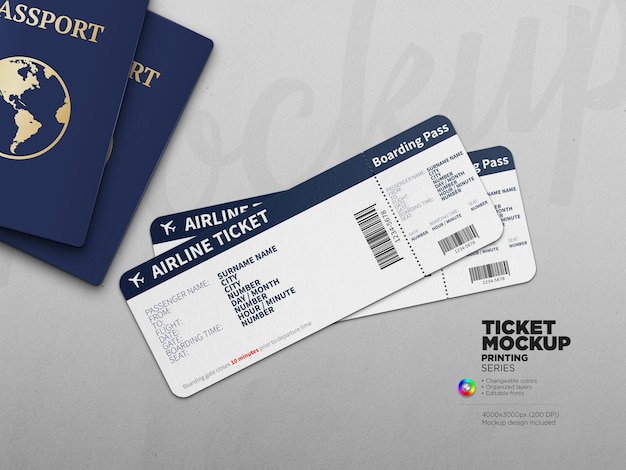 Boarding ticket airplane flight pass mockup