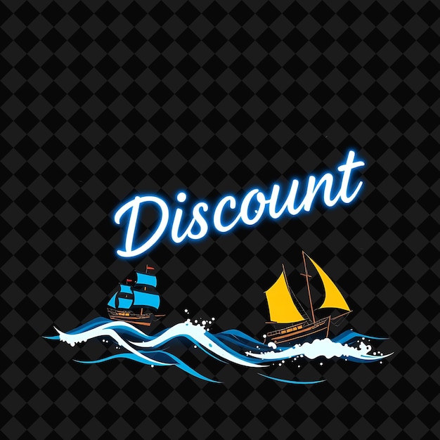 PSD a boat on the water with a blue neon sign that says quot discount sale quot