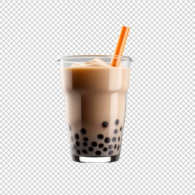 PSD boba milk tea on glass isolated on transparent background