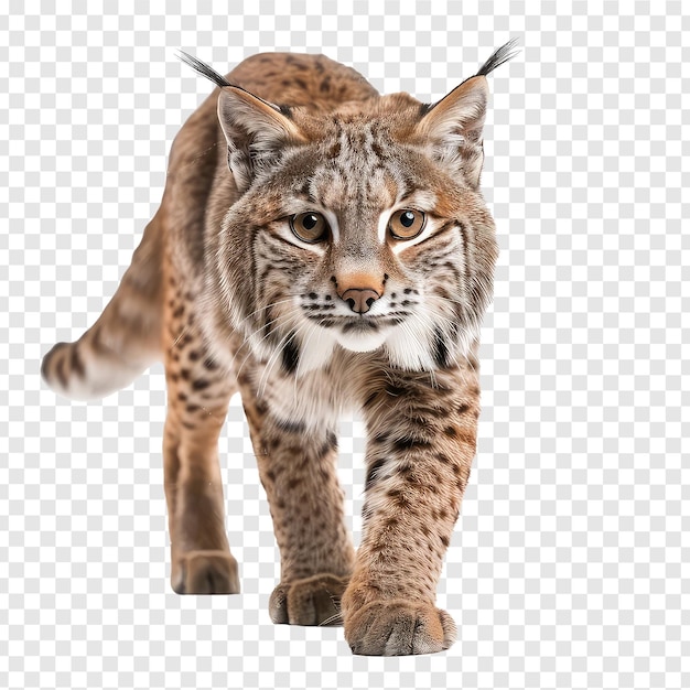 Bobcat front view full body isolate on transparency background PSD