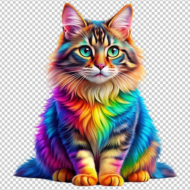 PSD bobtail cat in colorful anime isolated