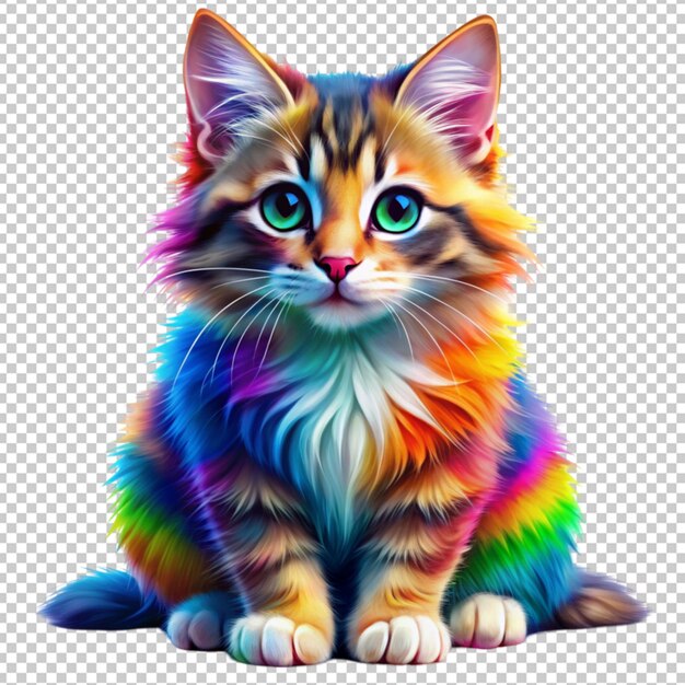 PSD bobtail cat in colorful anime isolated