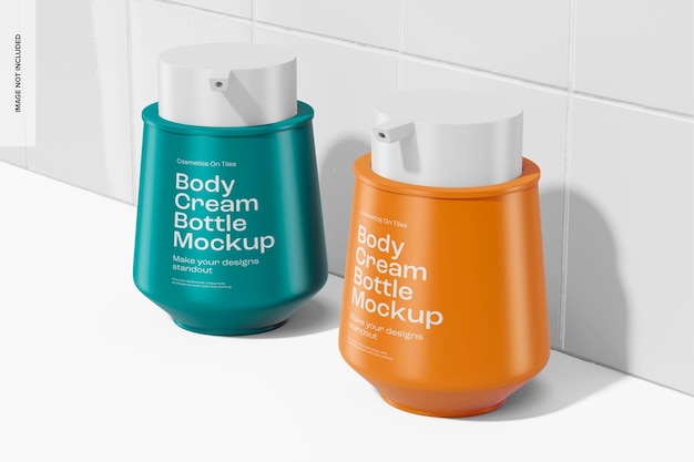 Body Cream Bottles Mockup, Perspective