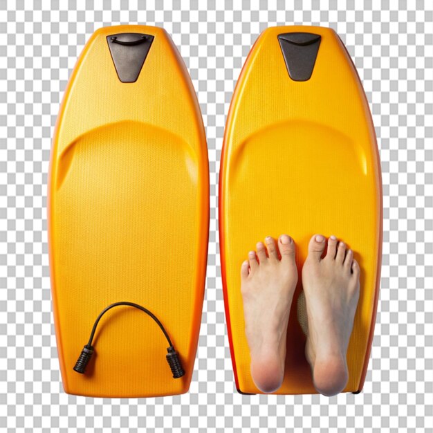 PSD bodyboard two bare feet on transparent background