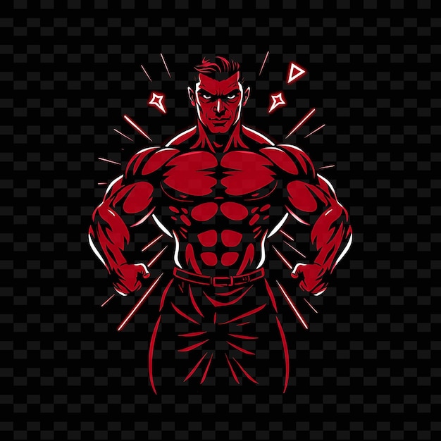 Bodybuilder in Front Pose Neon Comic Art Design With Intense Red and Black Color Theme Decorated