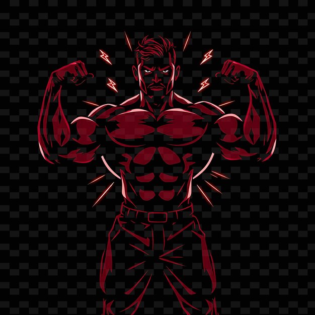 Bodybuilder in Front Pose Neon Comic Art Design With Intense Red and Black Color Theme Decorated