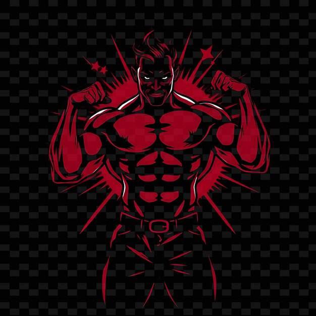 Bodybuilder in Front Pose Neon Comic Art Design With Intense Red and Black Color Theme Decorated