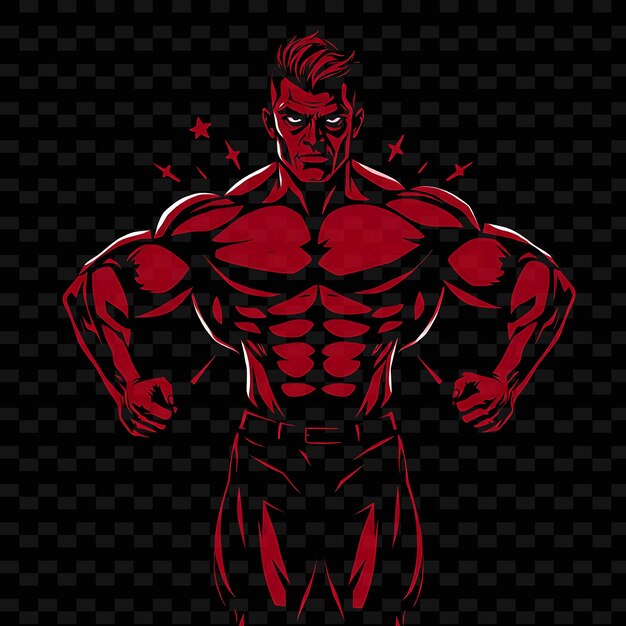 Bodybuilder in Front Pose Neon Comic Art Design With Intense Red and Black Color Theme Decorated