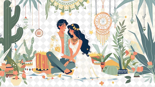 Bohemian Desert With Jasmine and Aladdin Having a Boho Theme People Life Style Flat Illustration